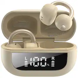 TOZO - OpenEarRing True Open Ear Headphones, Lightweight, Bluetooth 5.4, 40H Play, Digital Display, Fit Sports - khaki