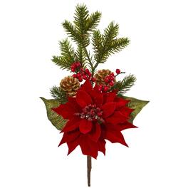 BreeBe - 17" Poinsettia Berry and Pine Flower Bundle (Set of 6) - Multicolor 1