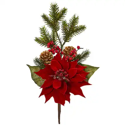 Front. BreeBe - 17" Poinsettia Berry and Pine Flower Bundle (Set of 6) - Multicolor 1.