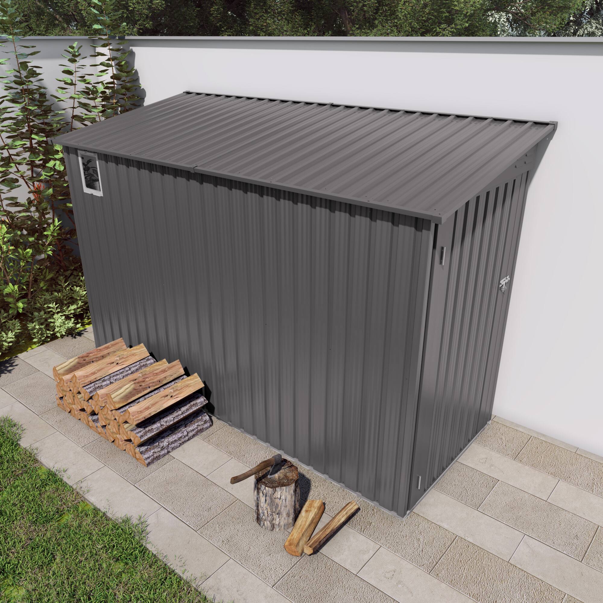 Alt View 10. Loheer - Loheer 4x9 FT Metal Garden Shed, Lean to Shed with Windows, Waterproof Outdoor Storage Tool House, Sloping Roof, Gray.