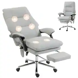 Homcom - Office Chair with 6-Point Vibration, Pet-Friendly Faux Leather Ergonomic Executive Desk Chair - Light Gray