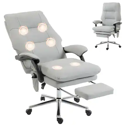 Front. Homcom - Office Chair with 6-Point Vibration, Pet-Friendly Faux Leather Ergonomic Executive Desk Chair - Light Gray.