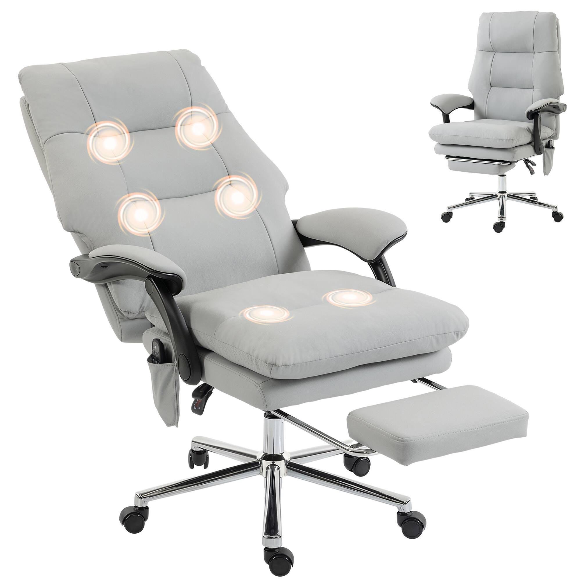 Front. Homcom - Office Chair with 6-Point Vibration, Pet-Friendly Faux Leather Ergonomic Executive Desk Chair - Light Gray.