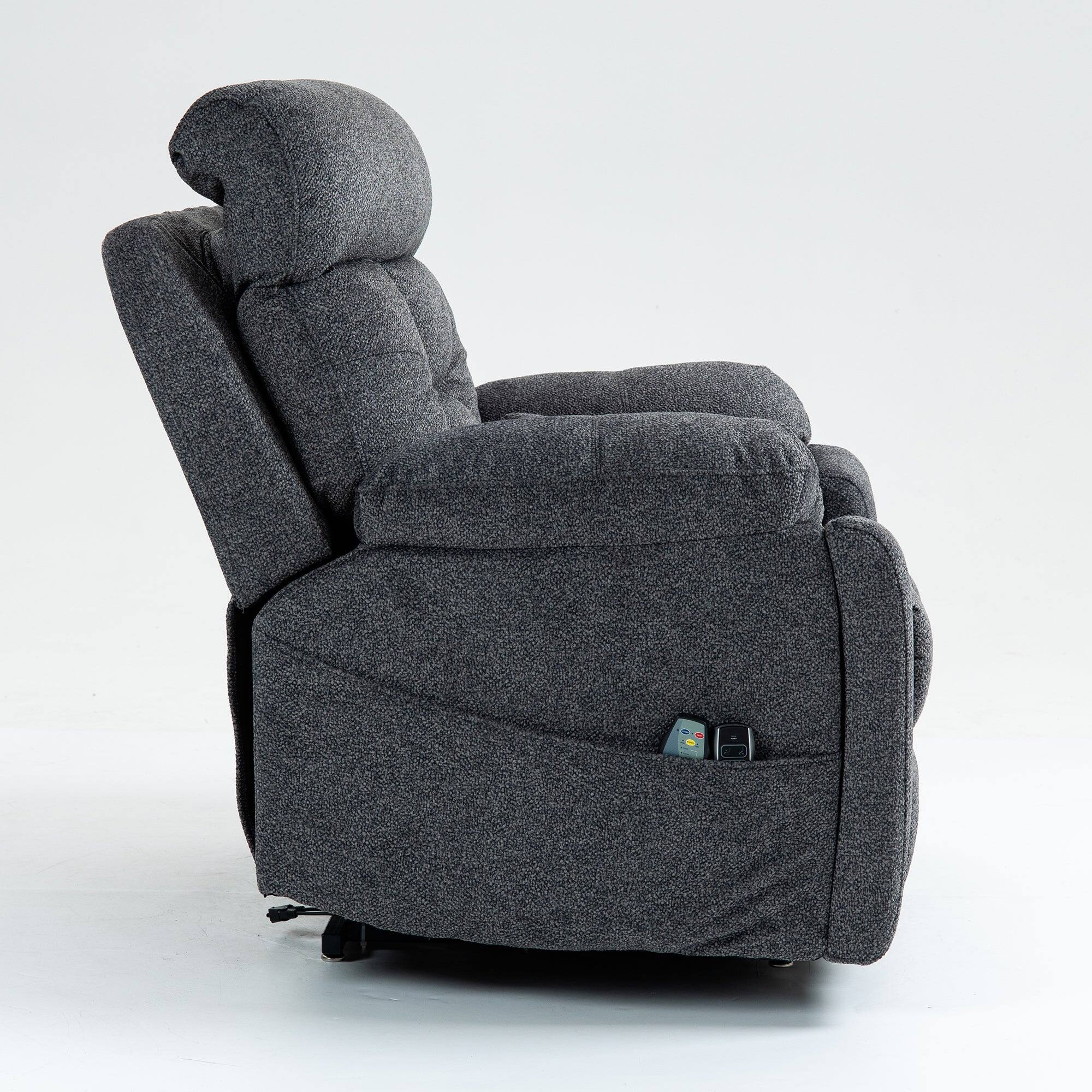 Alt View 4. Boyel Living - Oversized Elderly Electric Lift Chair 4 OKIN Motor 180° Flat Heat Massage 2 Remote 2 Cup Holder 2 Pocket - GREY.