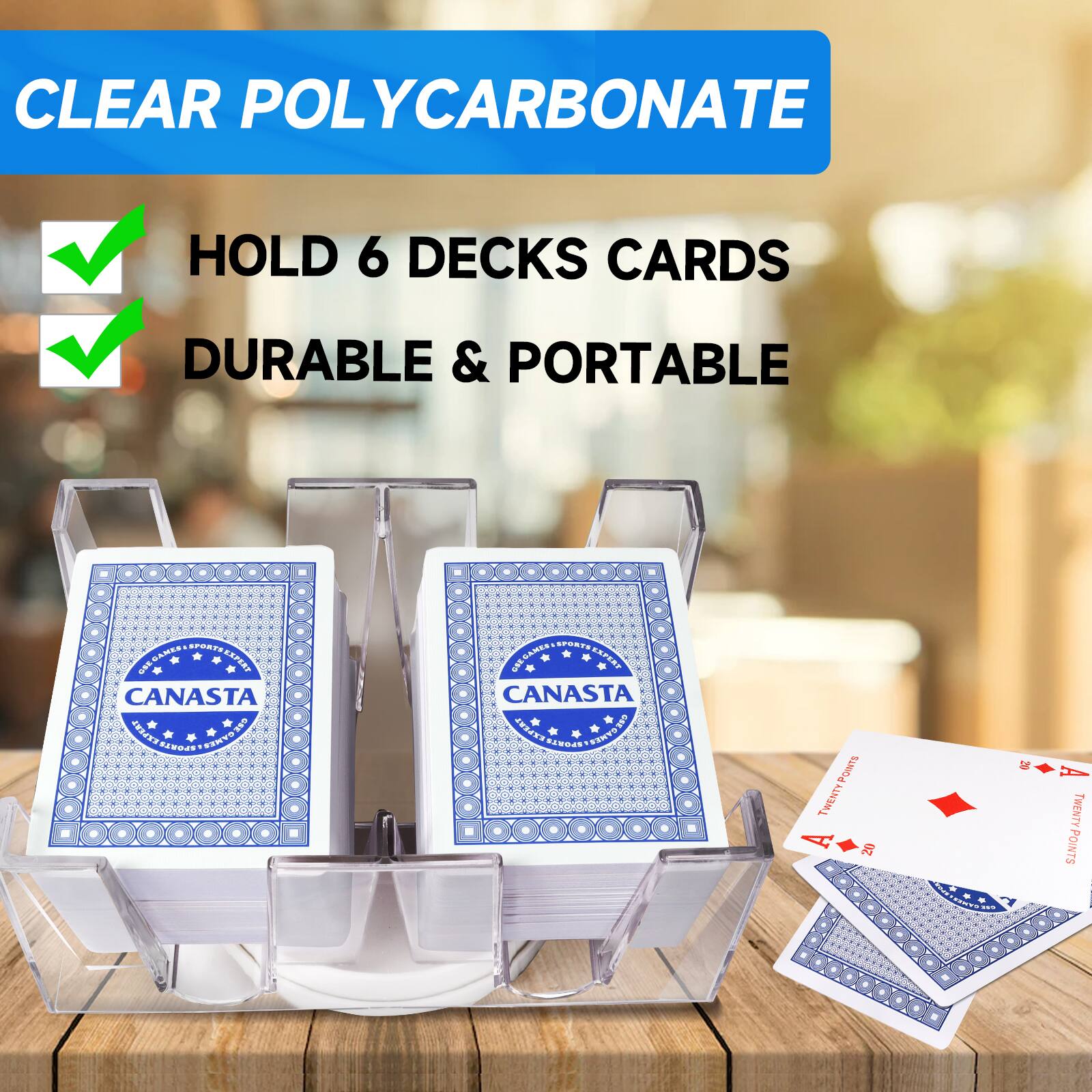 CLEAR POLYCARBONATE HOLD 6 DECKS CARDS DURABLE & PORTABLE