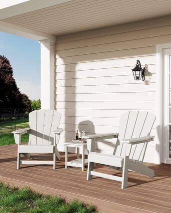 Front. Acekool - Modern HDPE Adirondack Chair Set of 2, Oversized 380lb Poly Lumber Outdoor Patio Chairs, Wood Texture, White - White.