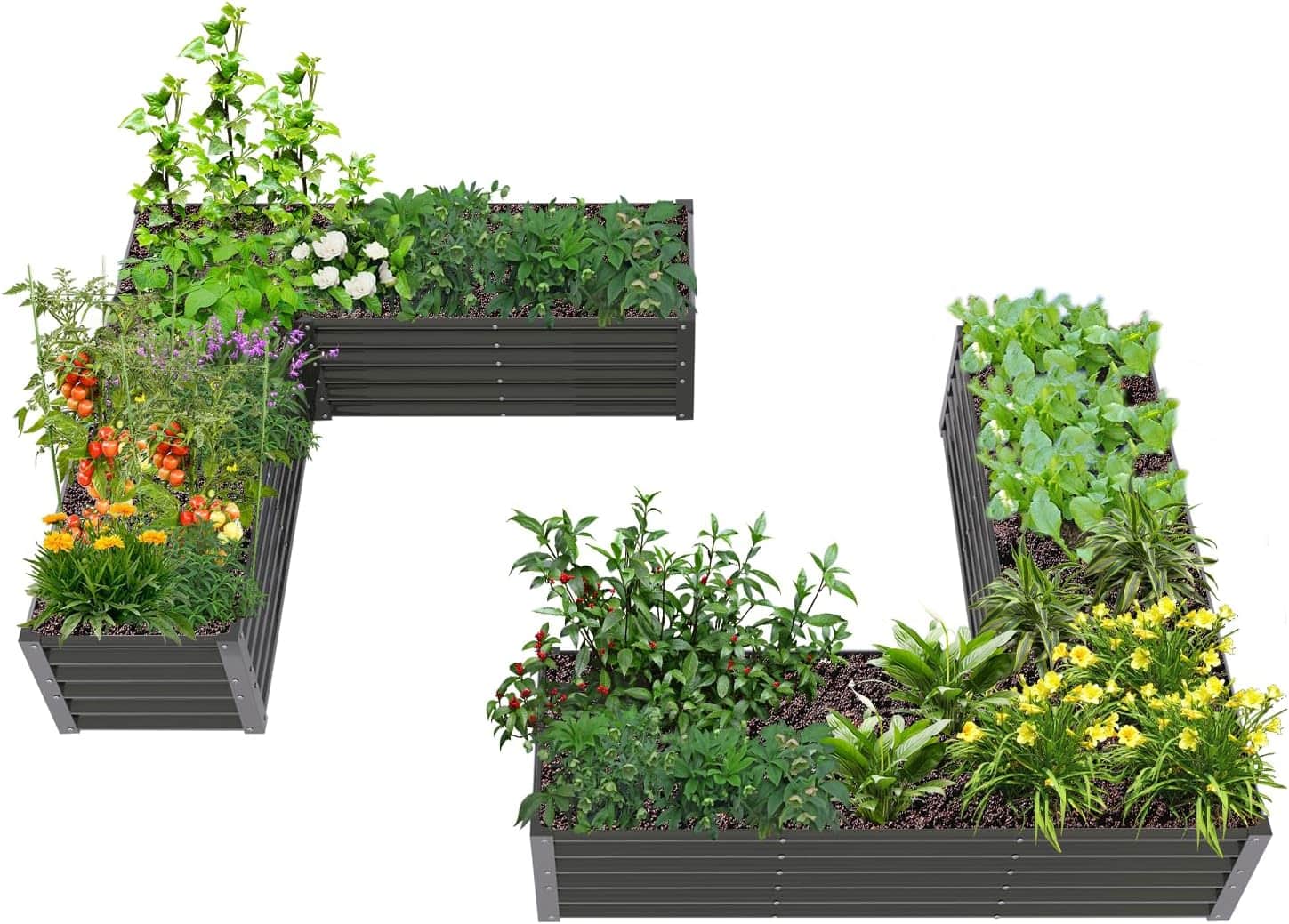 A Anleolife - 2-Pack Metal Rectangular L-Shaped Raised Garden Bed Planter Box for Vegetables (74 in. L x 74 in. W x 18 in. H) - Gray price history on PriceWatchPro