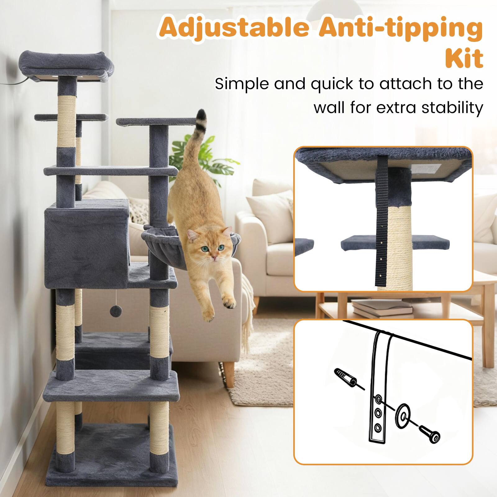 Adjustable Anti-tipping Kit  
Simple and quick to attach to the wall for extra stability