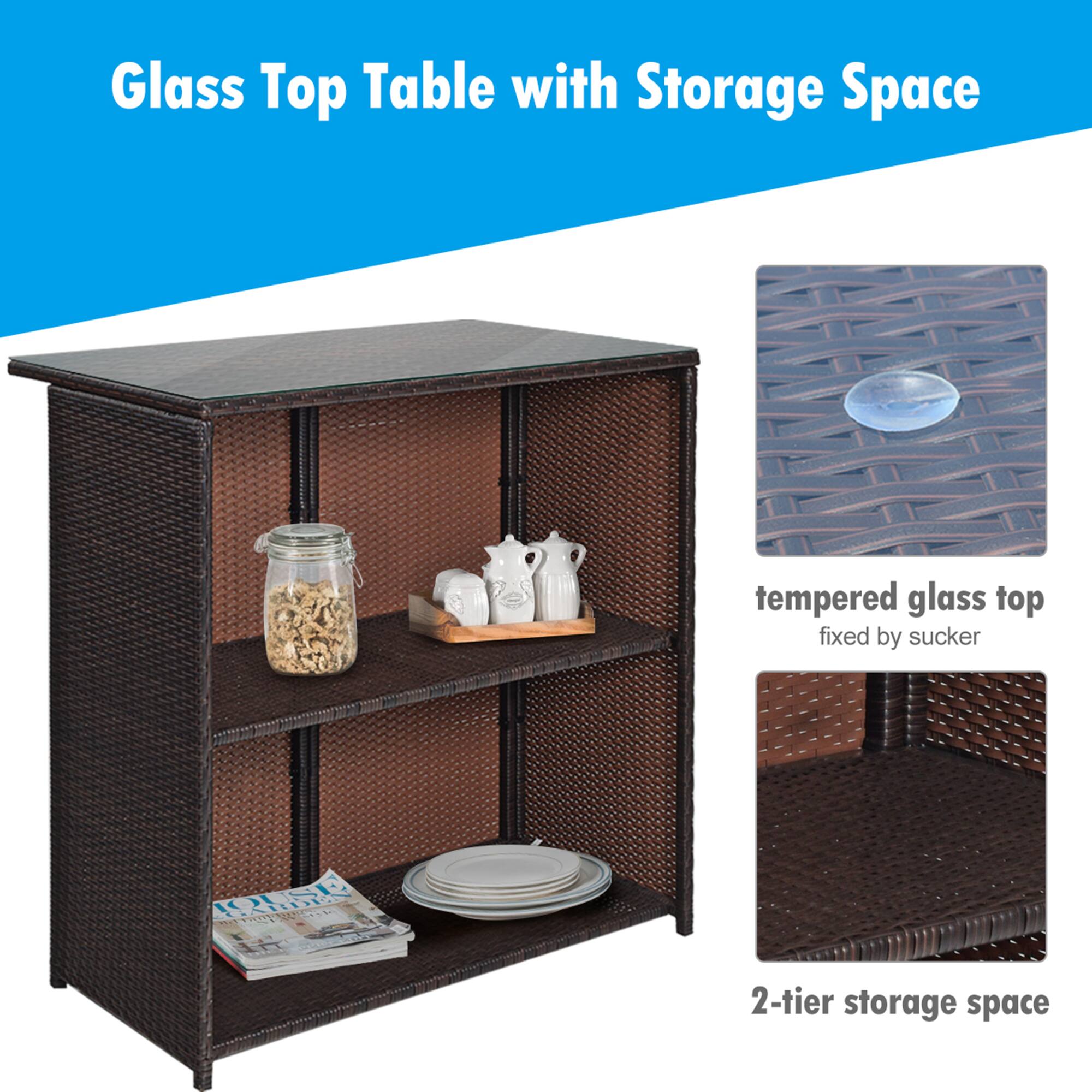Glass Top Table with Storage Space

- tempered glass top fixed by sucker
- 2-tier storage space