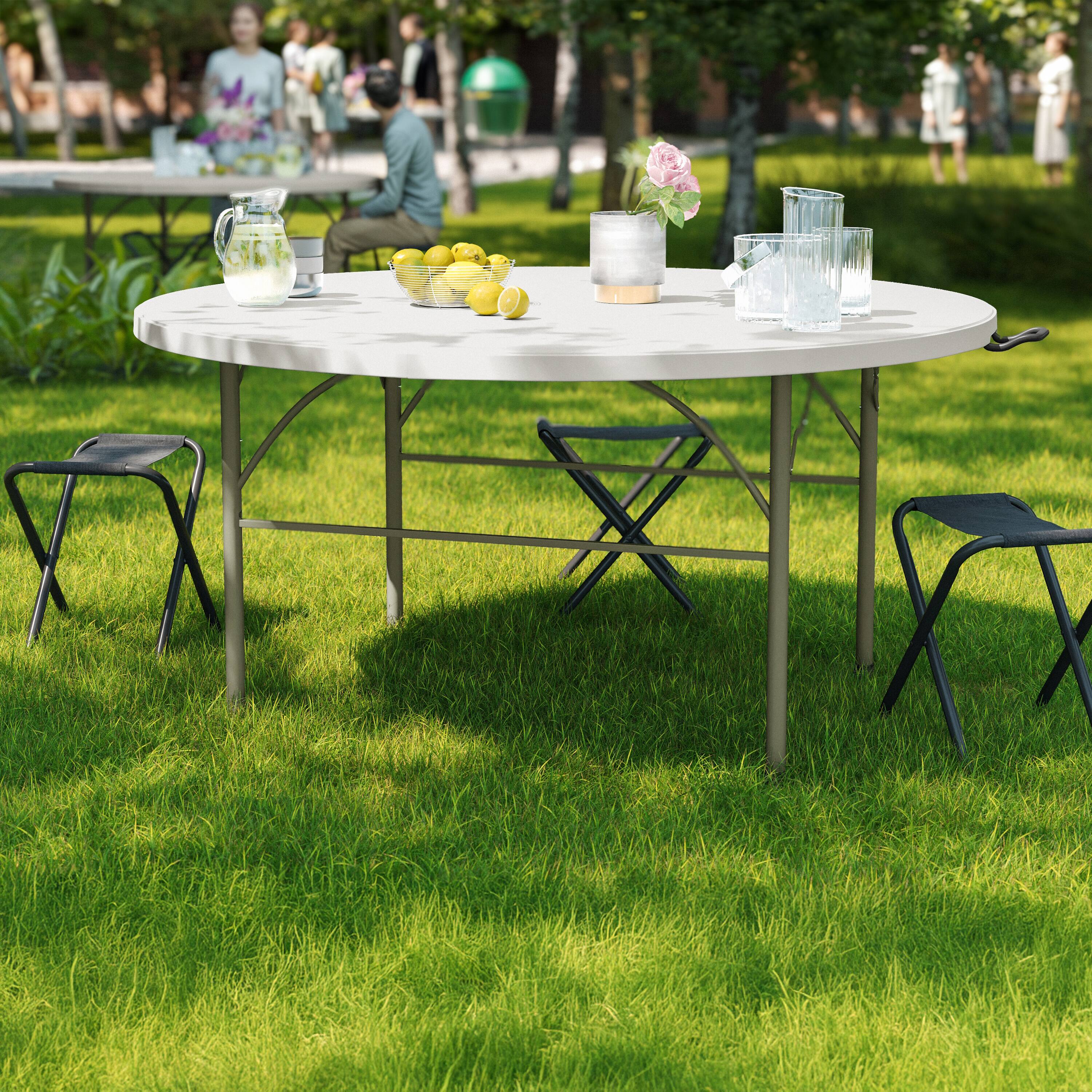 Alt View 1. Emma + Oliver - 5-Foot Round Bi-Fold Plastic Folding Table with Carrying Handle - Granite White.