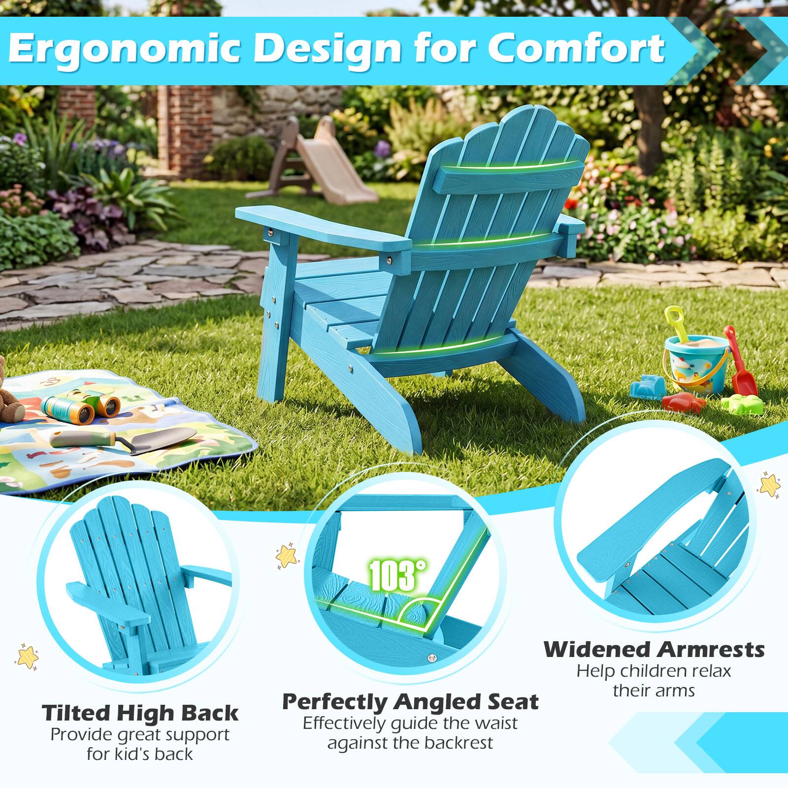 Ergonomic Design for Comfort

- Widened Armrests: Help children relax their arms
- Perfectly Angled Seat: Effectively guide the waist against the backrest
- Tilted High Back: Provide great support for kid's back