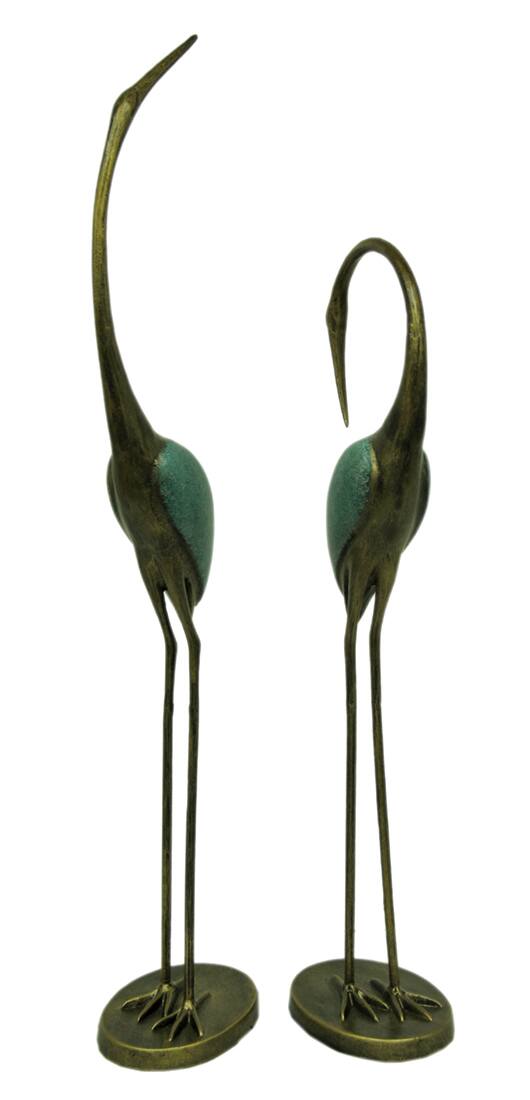 Alt View 2. SPI Home - Hand Painted Aluminum Stylized Garden Crane Statue Pair - Bronze.