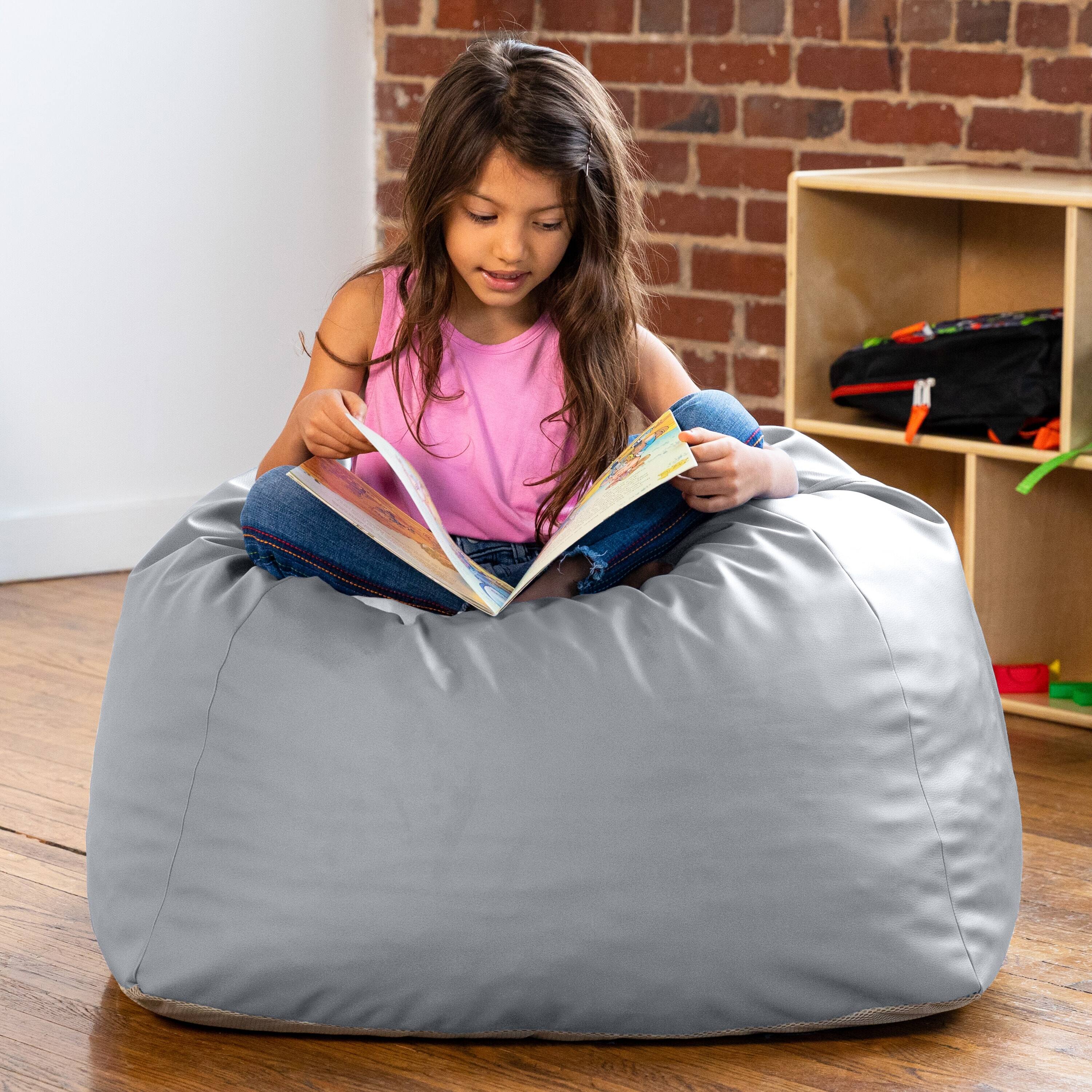 Left. Jaxx - Jaxx Gumdrop Jr. Kids Bean Bag for Early Childhood & Educational Environments, Premium Vinyl - Submarine Grey - Submarine Grey.
