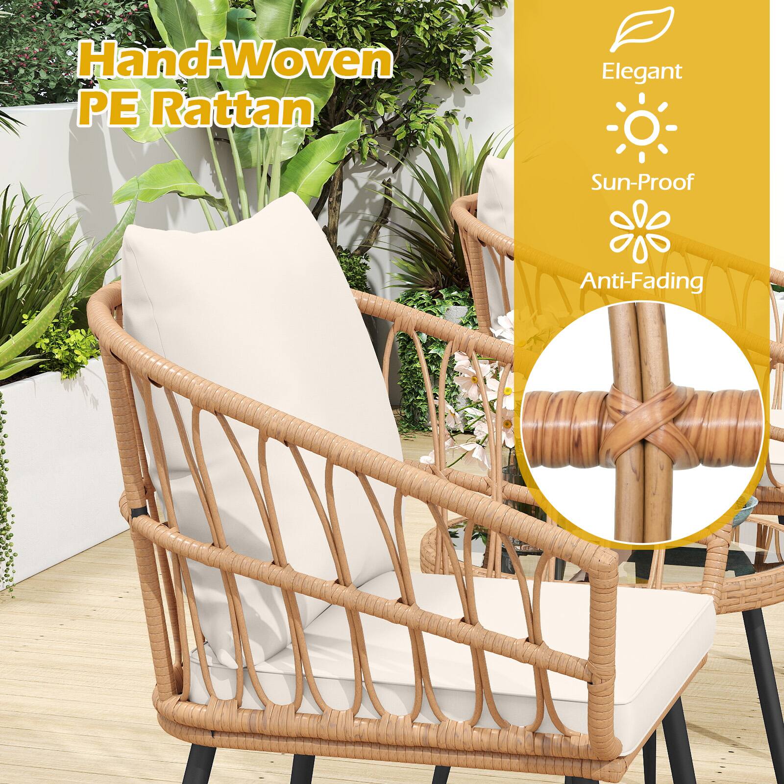 Hand-Woven PE Rattan

Elegant  
Sun-Proof  
Anti-Fading