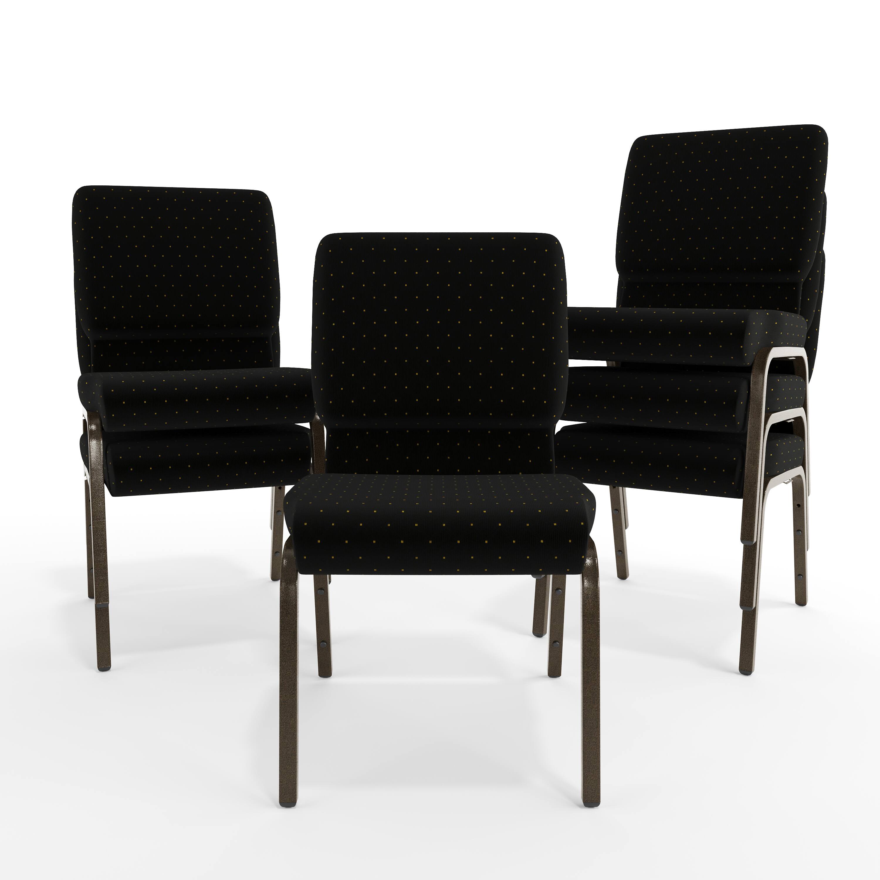 Alt View 10. Emma + Oliver - 18.5"W Stacking Church/Reception Guest Chair - Black Dot Patterned Fabric/Gold Vein Frame.