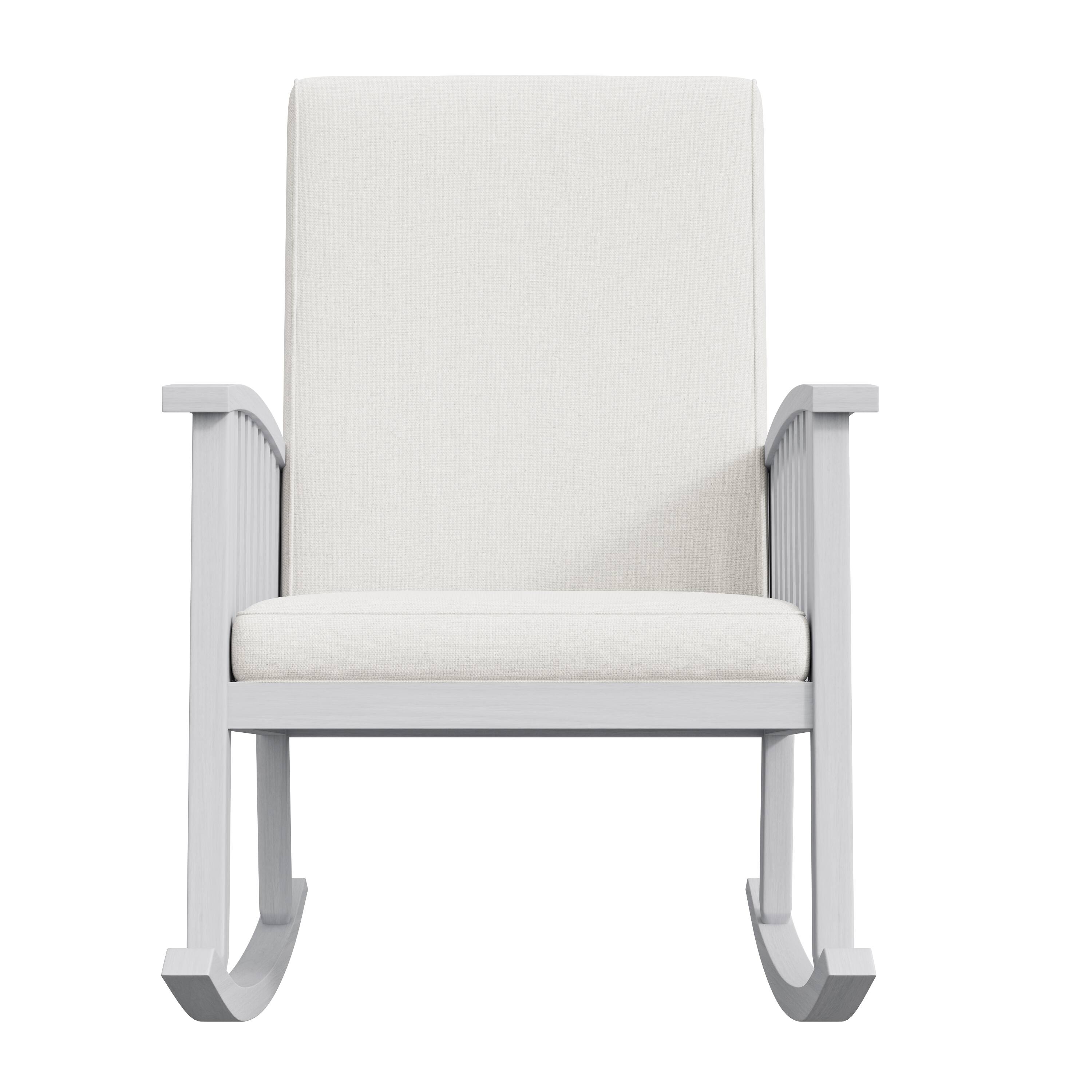 Left. Whisen - Outdoor Acacia Wood Rocking Chair with Cushioned Back and Seat,Rustic Porch Chair - Ivory.