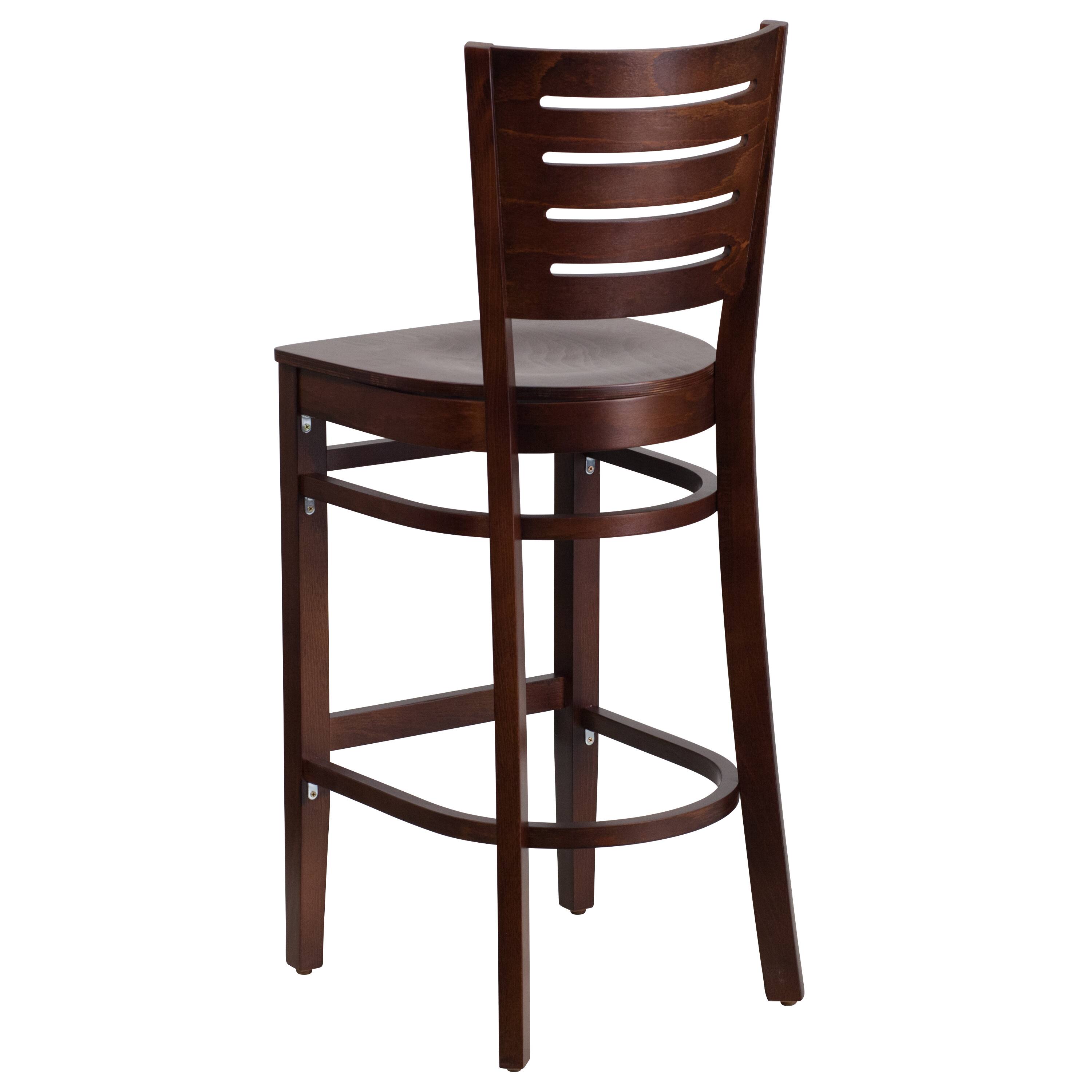 Alt View 2. Emma + Oliver - Slat Back Wooden Restaurant Dining Barstool - Walnut Wood Seat/Walnut Wood Frame.