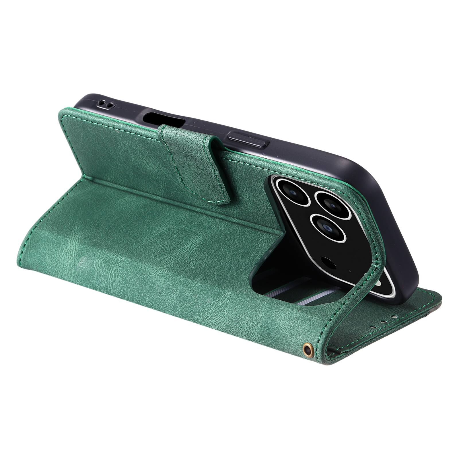 Alt View 3. Dteck - Wallet Case for Apple iPhone 17 Pro,Vintage PU Leather Flip Card Holder Kickstand Magnetic Closure Phone Cover - Green.