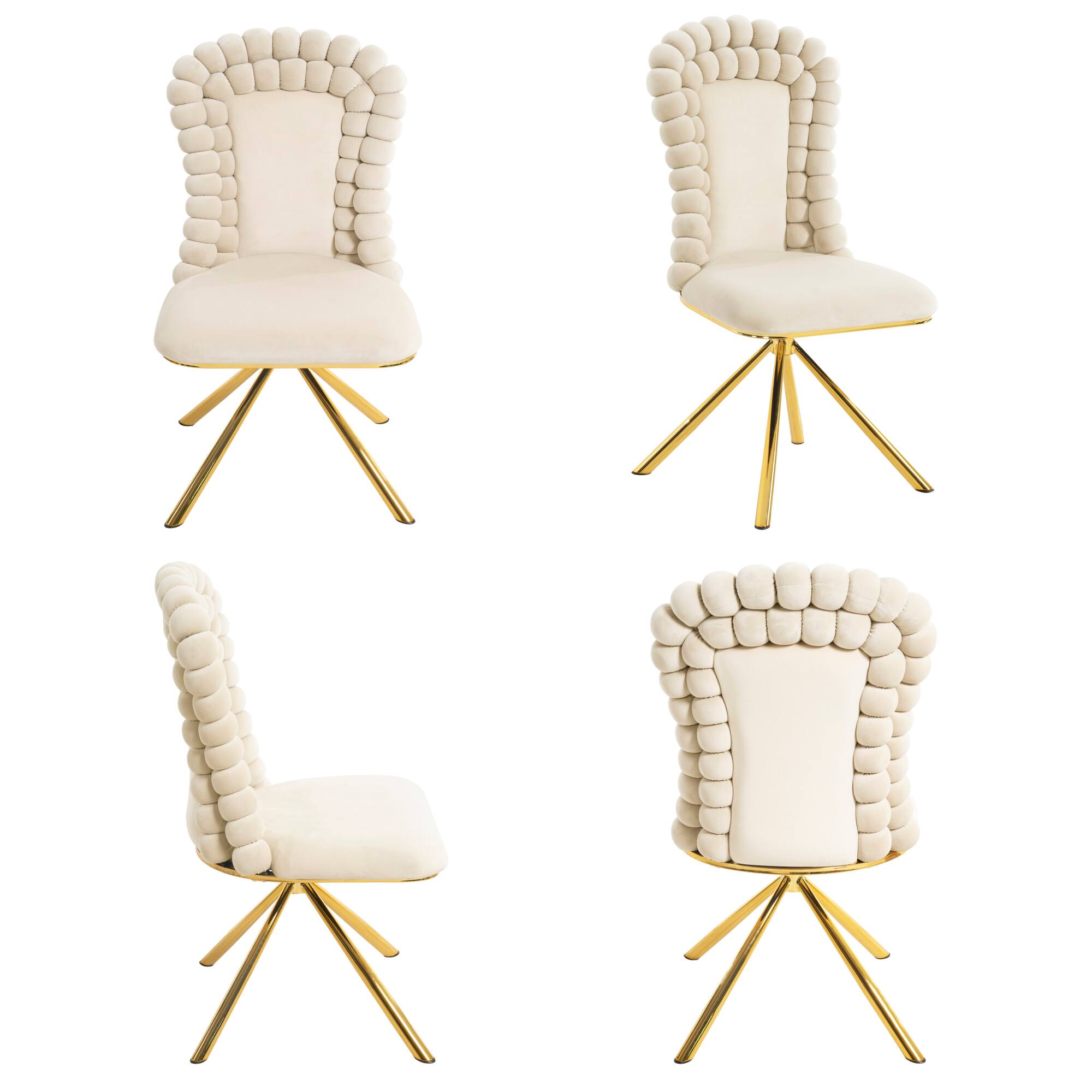 Alt View 2. GOODSILO - Set of 2 Velvet Upholstered Dining Chairs with Gold Metal Legs and 360-Degree Swivel Feature - Beige.