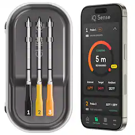 iQ Sense by CHEF iQ Smart Wireless Meat Thermometer, WiFi Unlimited Range, 5 Sensors, 3 Ultra-Thin Probes - 2025 Gen 3 - Dark Smoke