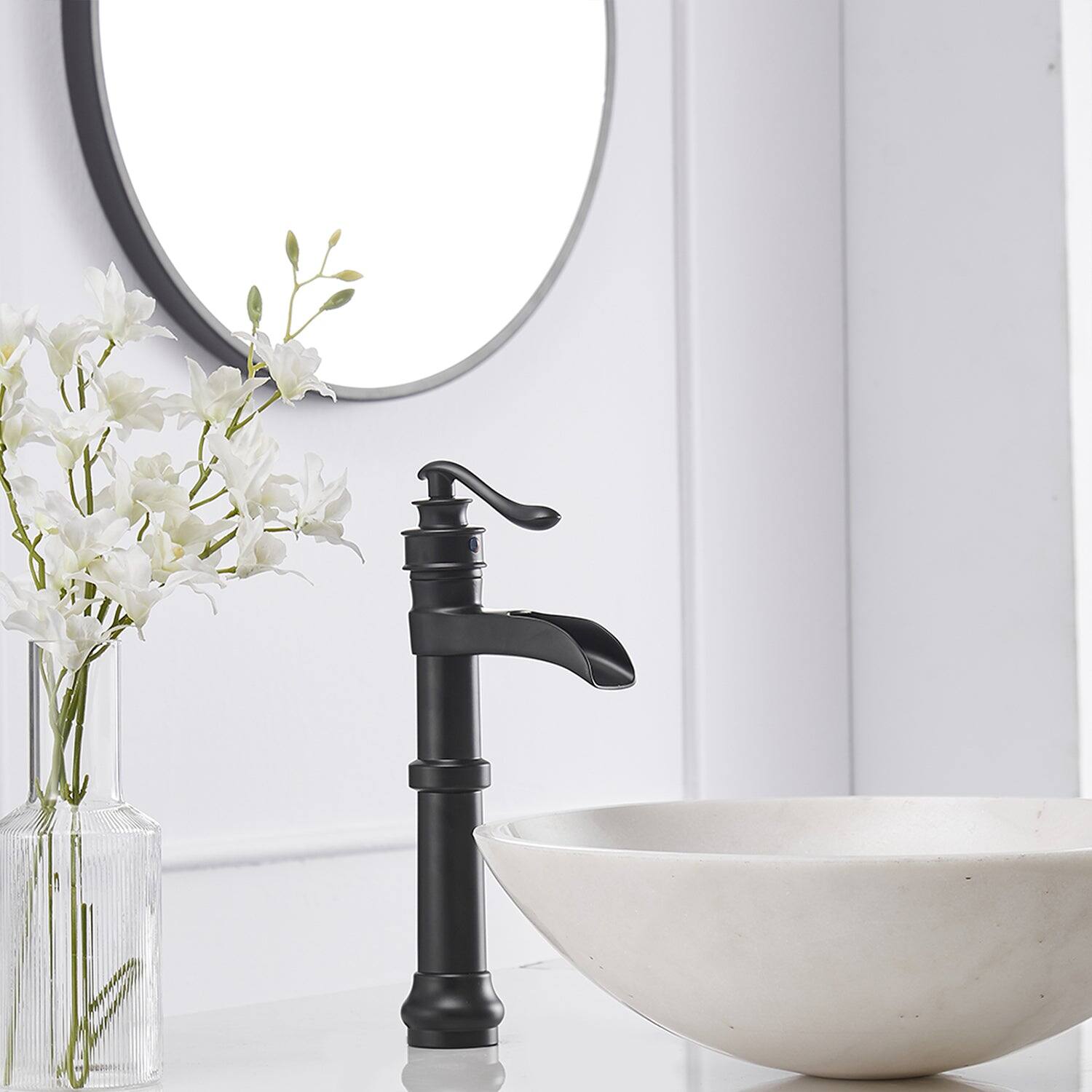 Alt View 4. Boyel Living - Waterfall Single Hole Single-Handle Vessel Bathroom Faucet with Pop-up Drain in Matte Black - Matte Black.