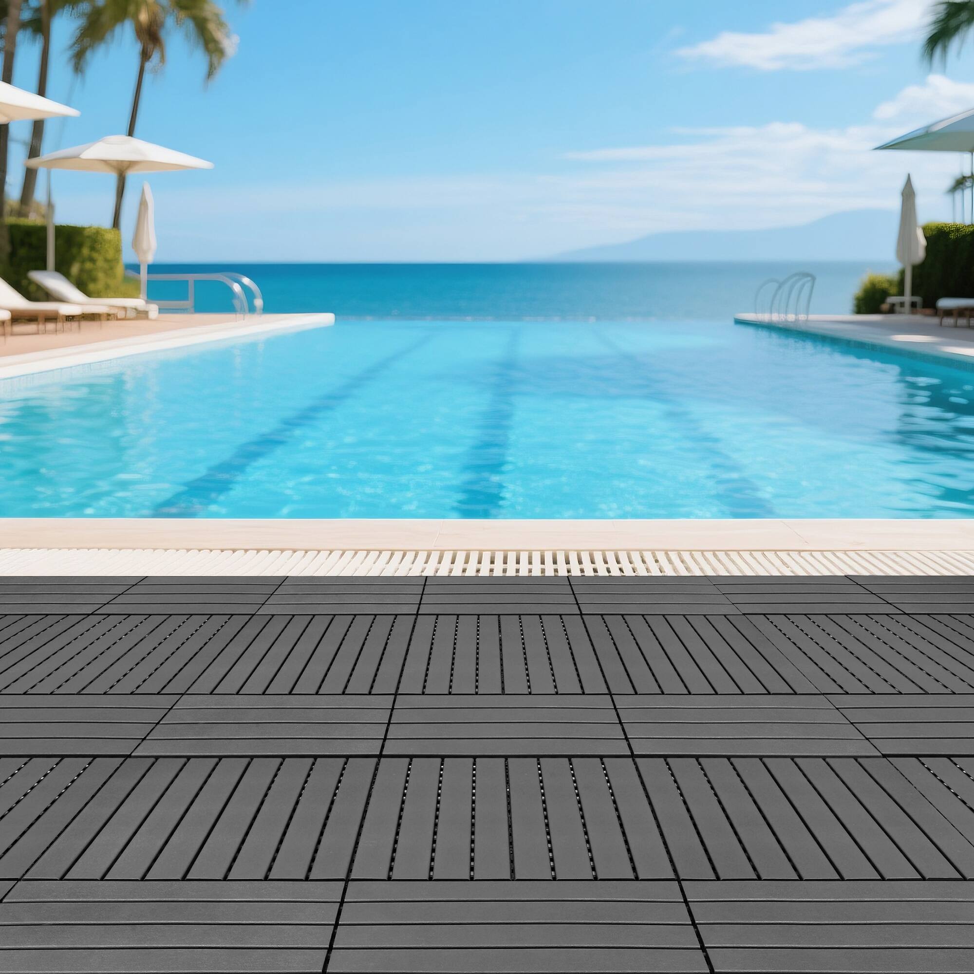 Alt View 2. GOODSILO - 24-Pack Interlocking Deck Tiles, 24x12 Inch Outdoor Patio Flooring for Balcony & Poolside - Gray.