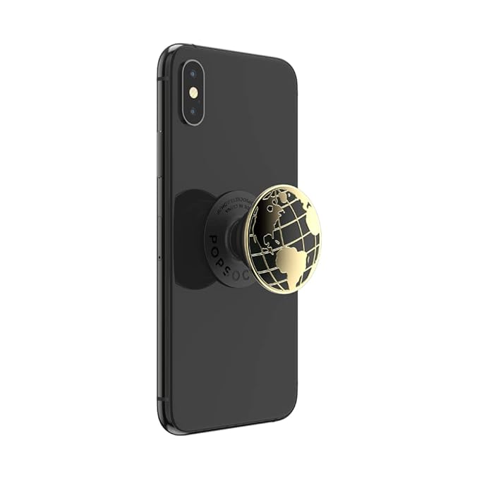 Left. PopSockets - PopSockets PopGrip: Phone Grip and Phone Stand, Collapsible, Swappable Top, Enamel Globe Trotter - Enamel Globe Trotter.