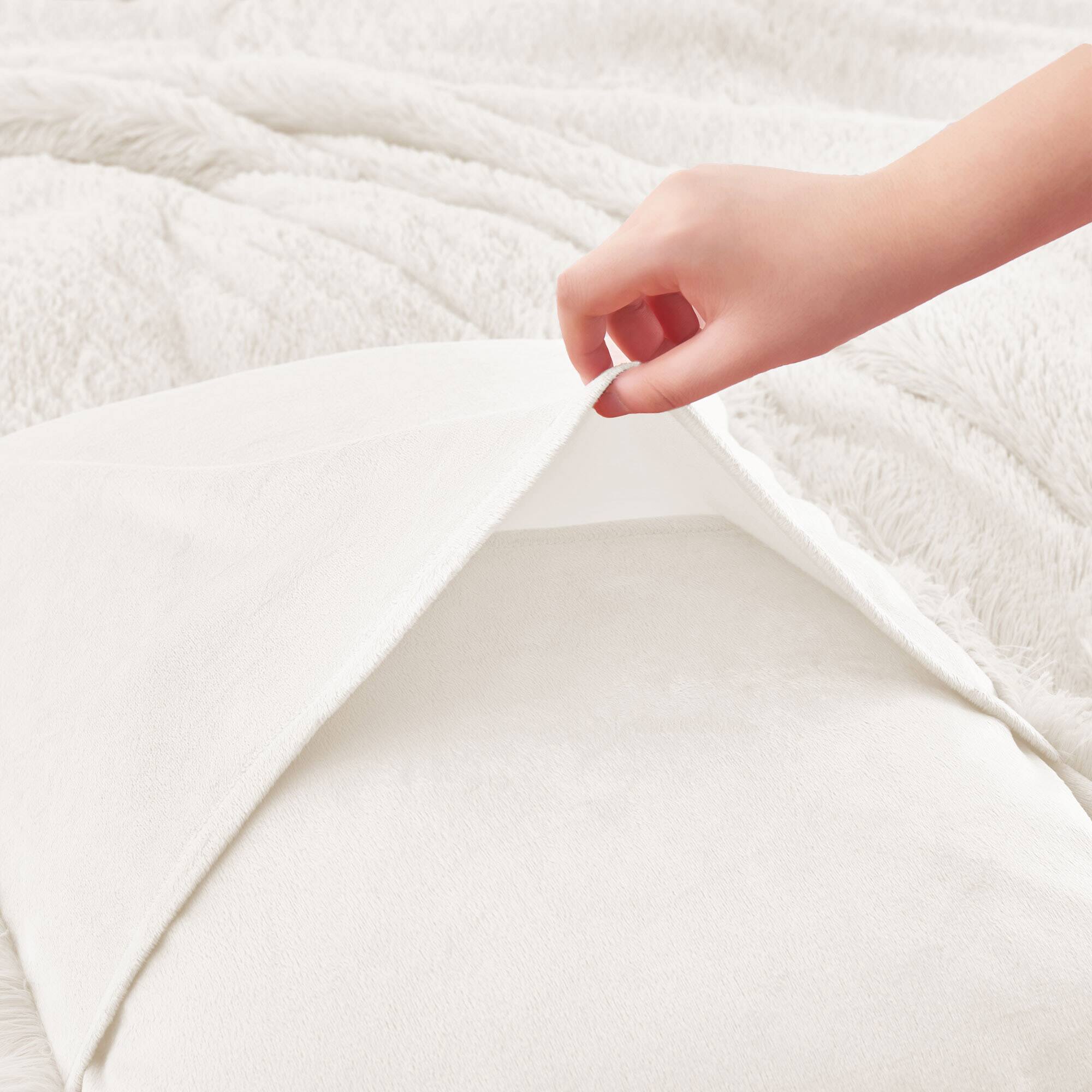 Alt View 1. Peace Nest - Peace Nest Shaggy Plush Comforter Set Faux Fur with Velvety Reversible Backing, Cream, Queen - Cream.