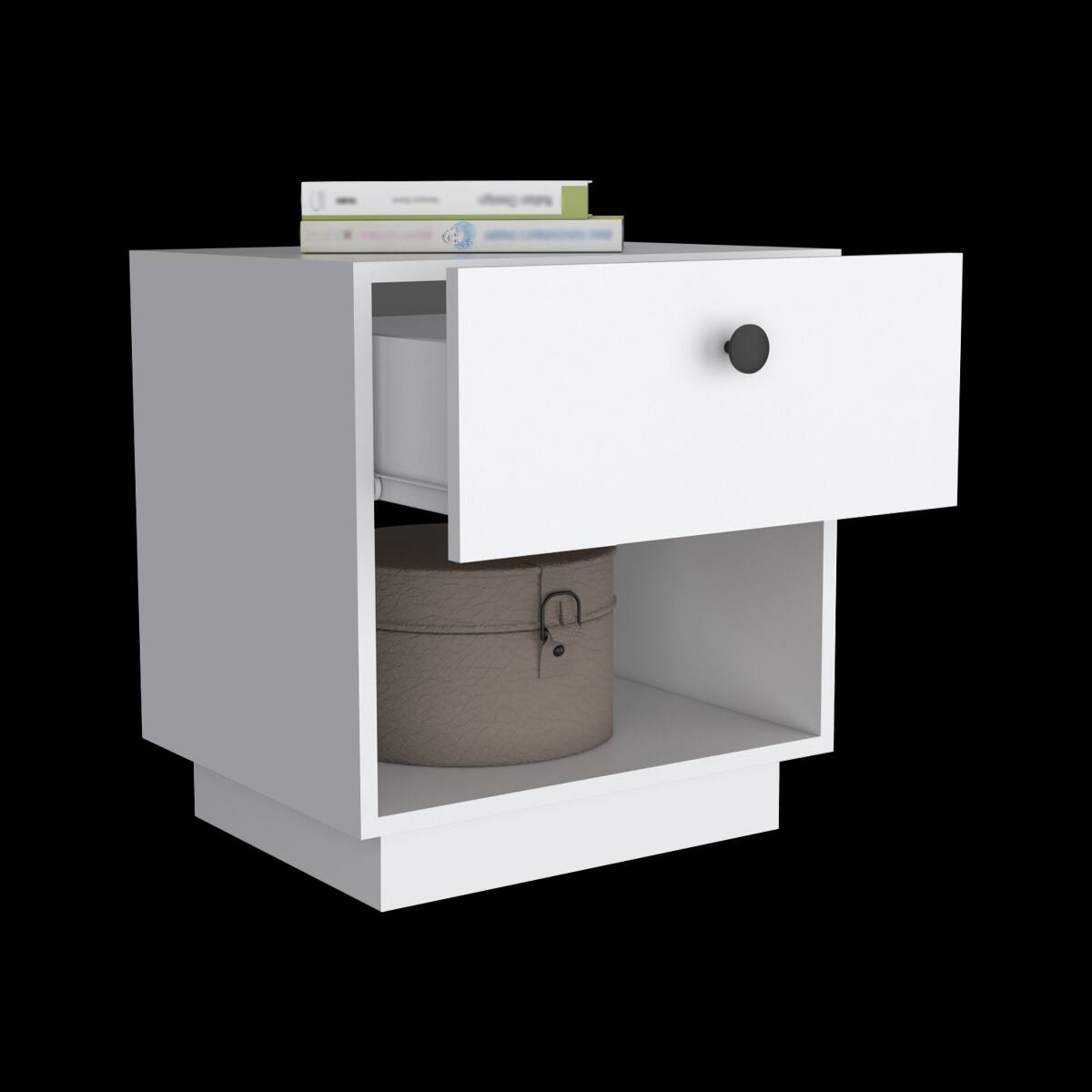 Alt View 3. Loheer - Loheer White Nightstand with One Drawer and Open Shelf for Bedroom or Living Room - White.