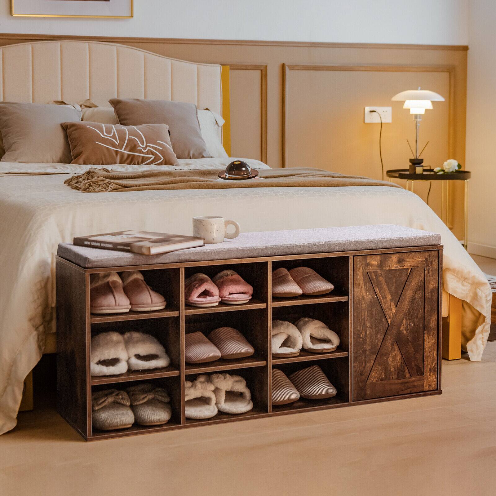 Alt View 1. Ecooso - 9-cube Shoe Bench with Adjustable Shelves and Removable Padded Cushion - Brown.