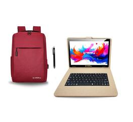 LINSAY - 10.1" Octa Core 256GB Storage Android 15 with Designer Cloth Keyboard Case and Stylish Backpack and Pen Stylus - Sand