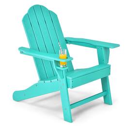 Costway - Patio Adirondack Chair Weather Resistant Garden Deck W/Cup Holder - Turquoise