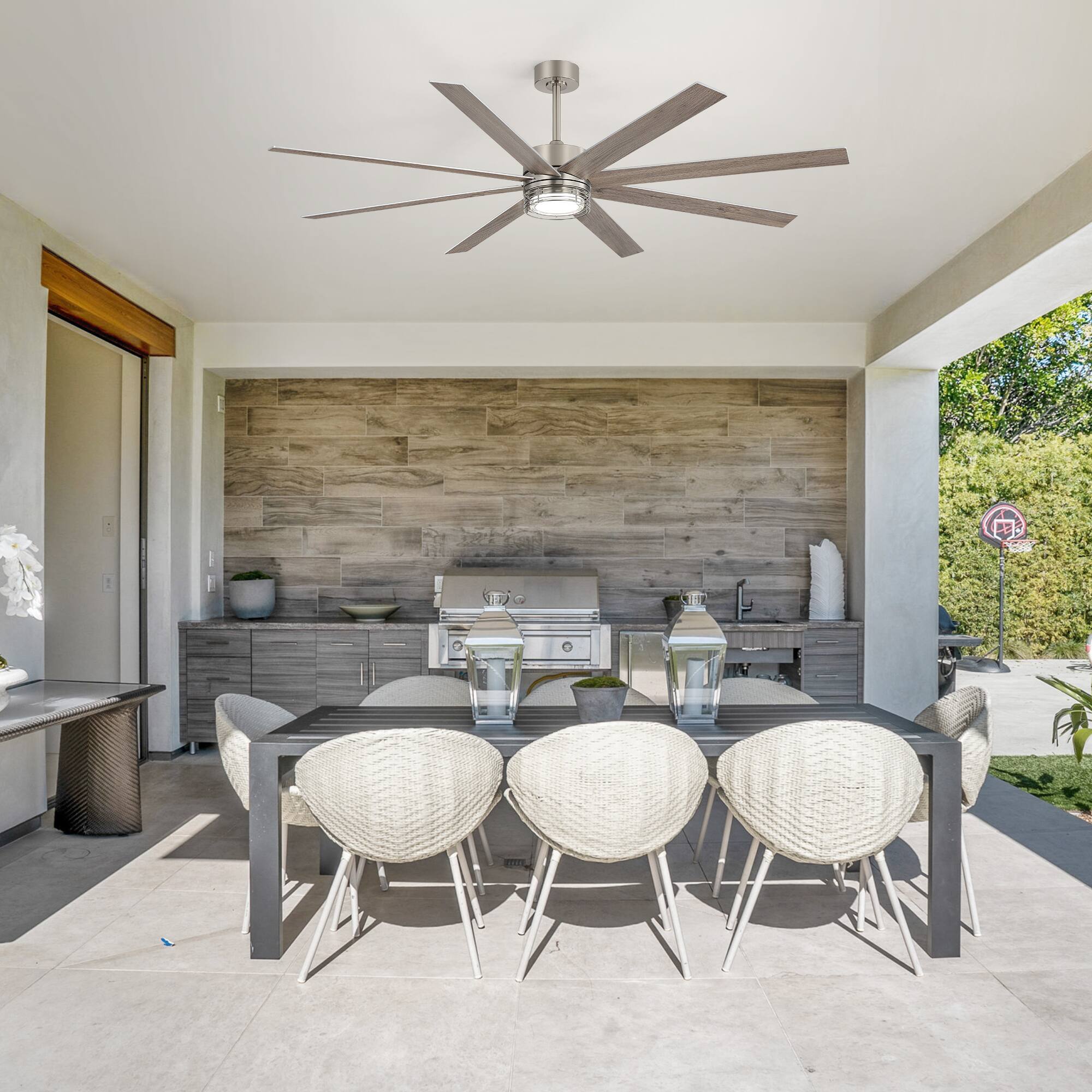 Alt View 1. Breezary - 72-Inch Modern Ceiling Fan with Dimmable 3-Color LED Light 8 Blades DC Motor Remote Timer Downrod Mount - 72-inch White.