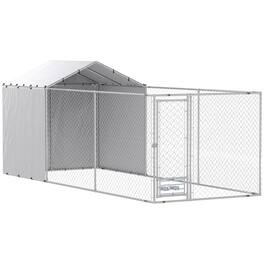 Pawhut - Heavy Duty Outdoor Dog Kennel, Chain Link Run, Rotating Bowls Door, Waterproof Cover, Medium, Large , 13.1'x7.5'x7.5'