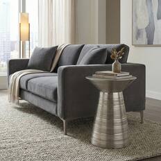 Front. Simpli Home - Sheridan 18 inch Wide Iron Round Accent Table, Antique Nickel - Antique Nickel.