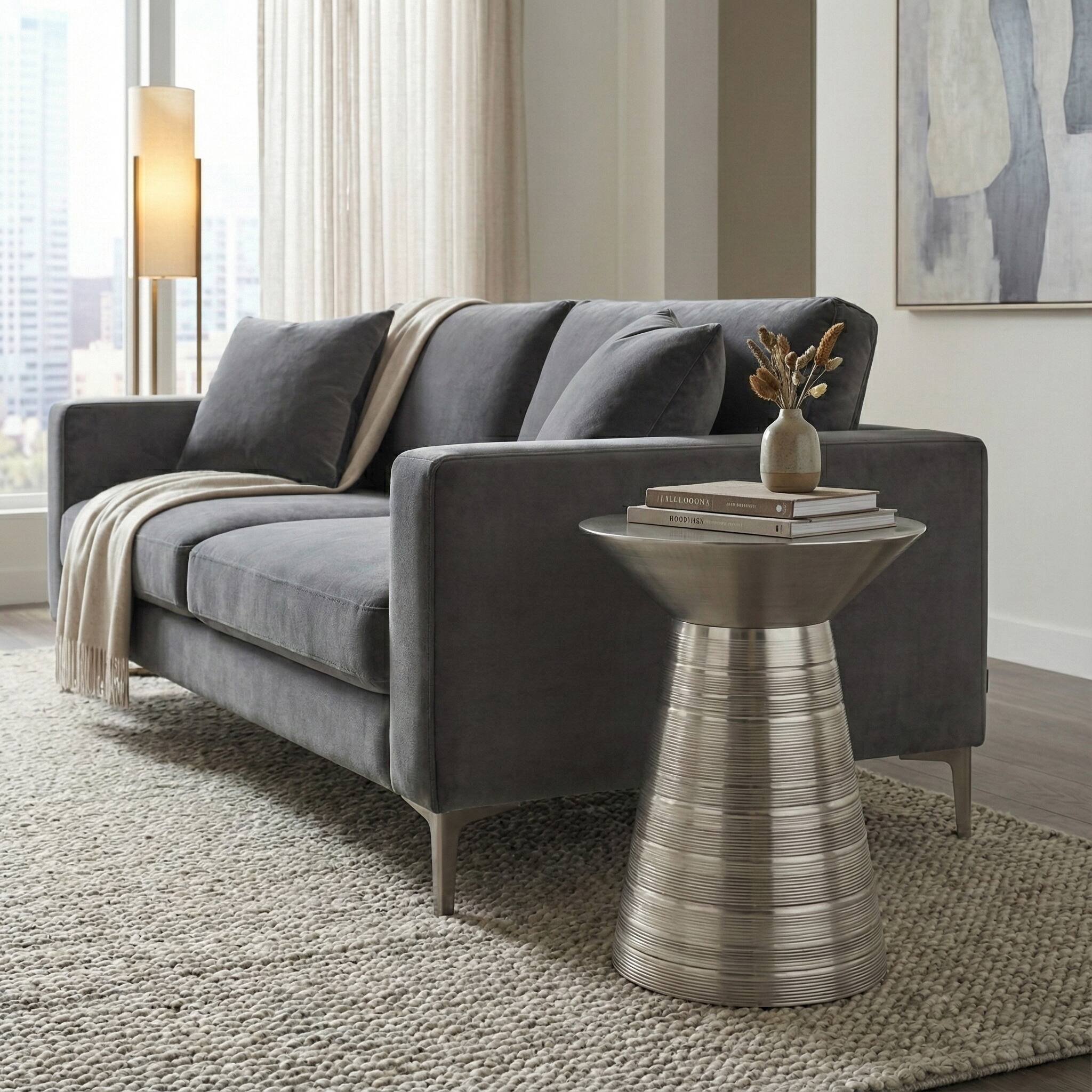 Front. Simpli Home - Sheridan 18 inch Wide Iron Round Accent Table, Antique Nickel - Antique Nickel.
