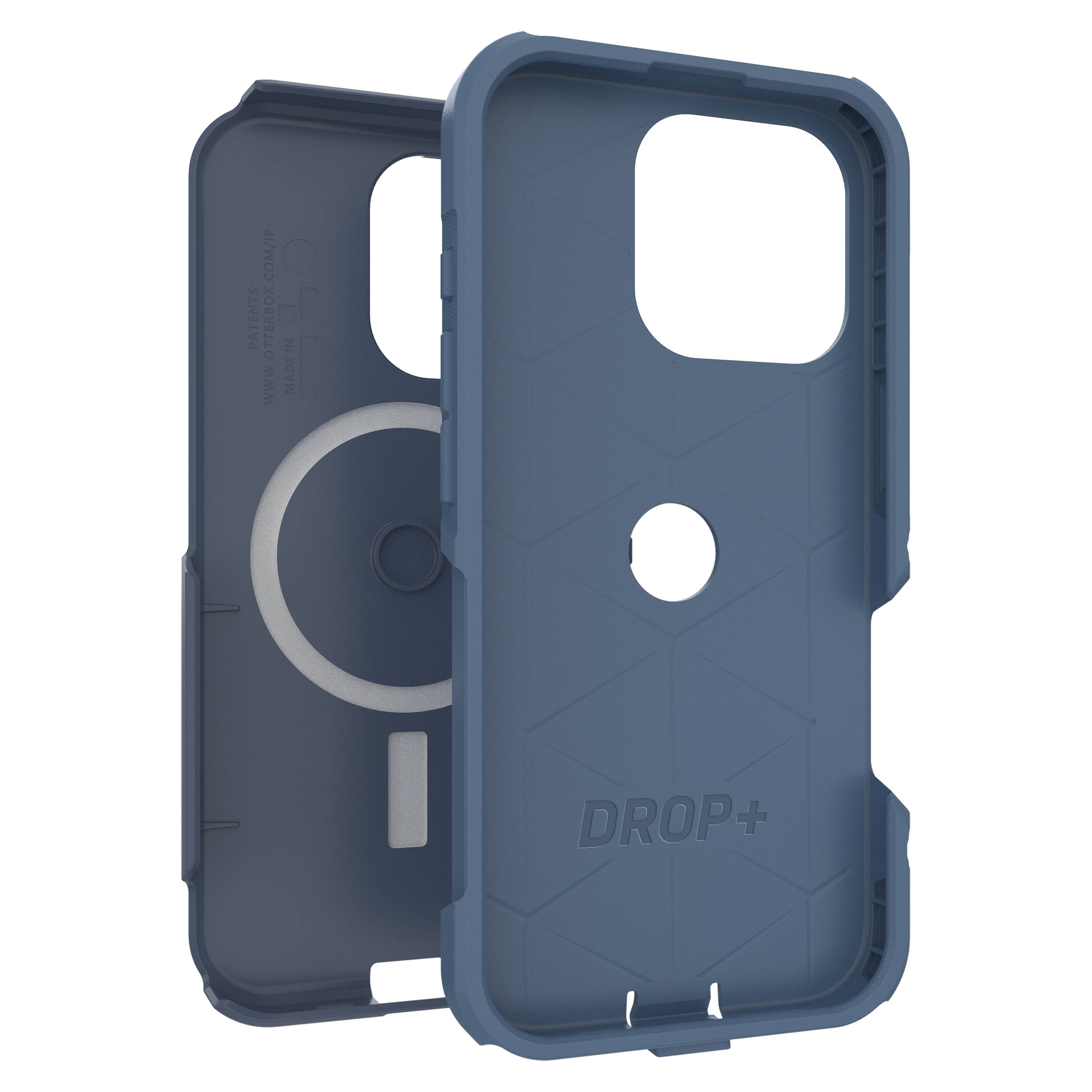 The image features a blue Otterbox case for a cell phone. The case is designed to protect the phone from drops and impacts. The case is made of durable materials and has a unique design that sets it apart from other phone cases. The Otterbox case is available in various sizes and styles to fit different phone models and preferences.