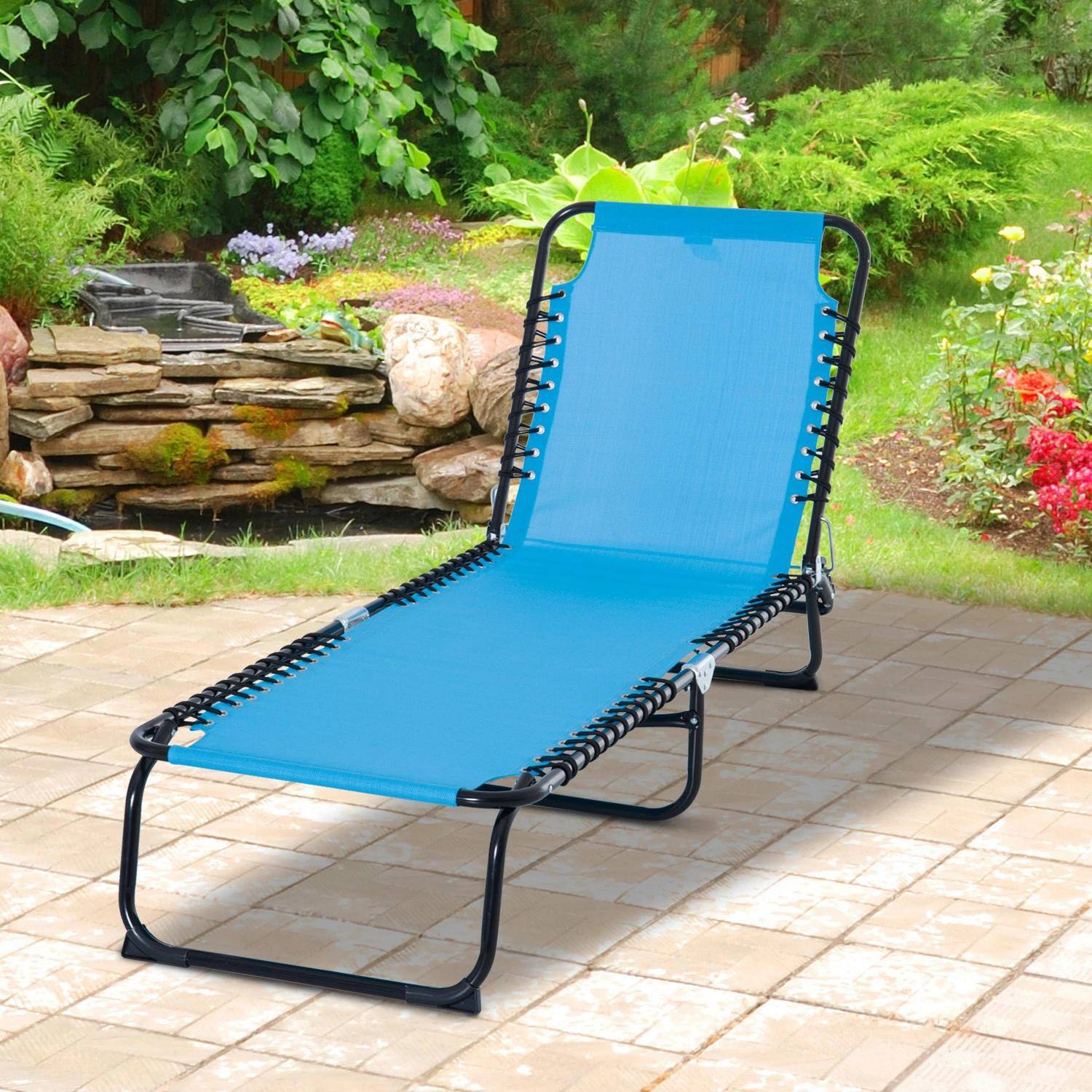 Angle. Spaco - Spaco Foldable Chaise Lounge,4-Pos Recline,Trifold Portable,Breathable Mesh - Light Blue.