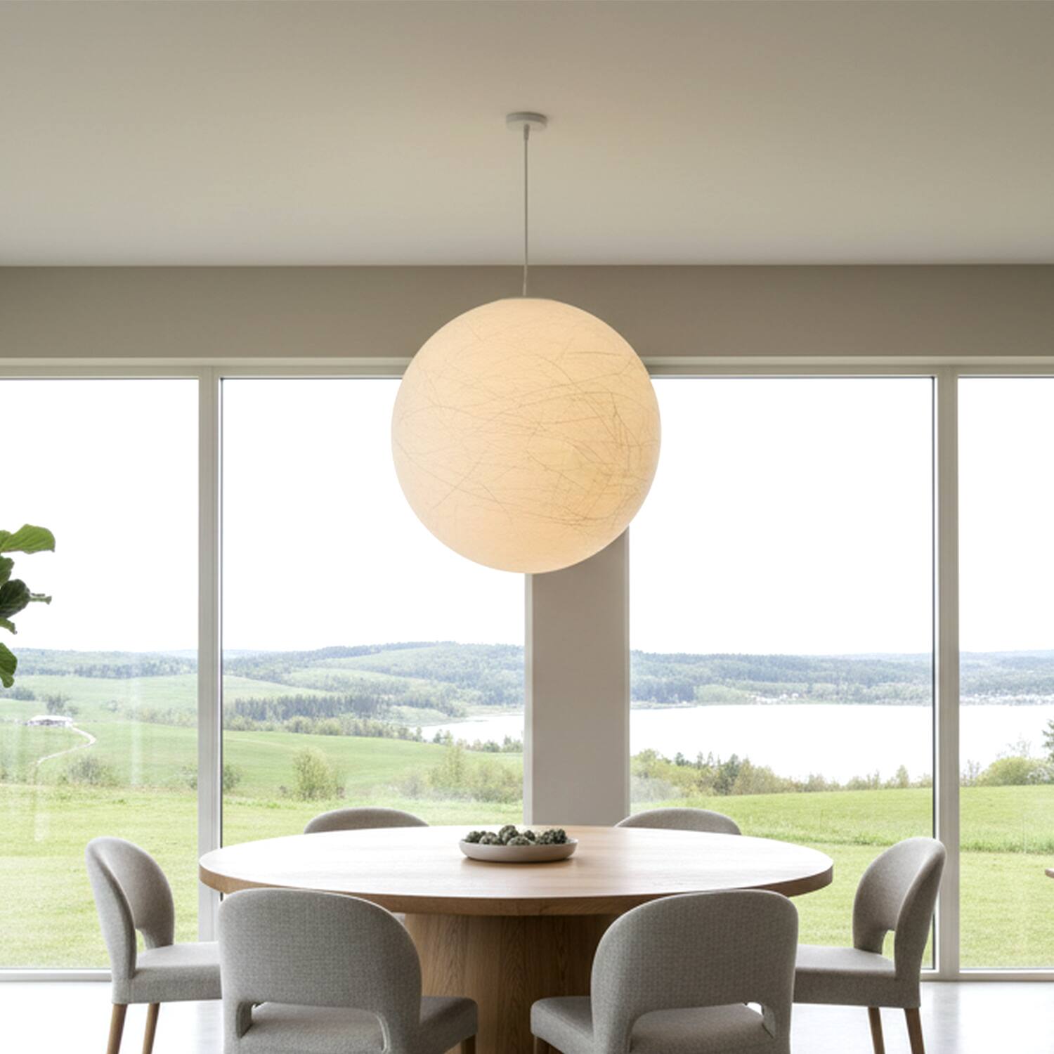 Alt View 2. Umeiluce - 19.7 Inch 1-Light Modern Pendant Light Global Moon Light Natural Silk Decor Shade - White.