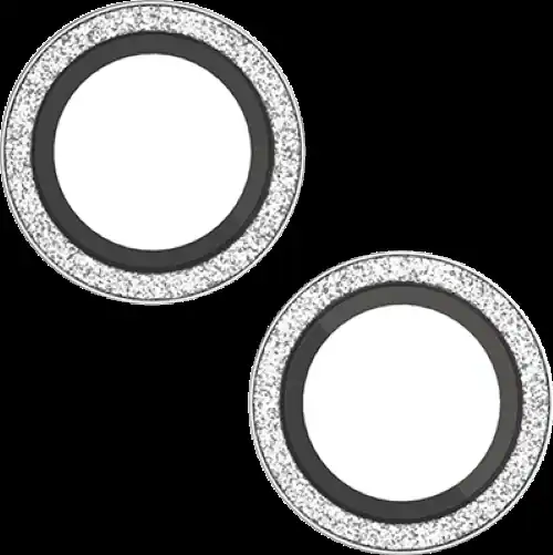 Front. BodyGuardz - BodyGuardz Silver Glitter Pure 3 Tempered Glass Camera Protector - iPhone 15/15 Plus - Silver Glitter.