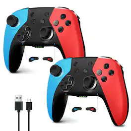 Dazzling Pops - controller for switch oled hall effect joystick with wake up turbo dual vibration programmable - 2PCS Red+Blue