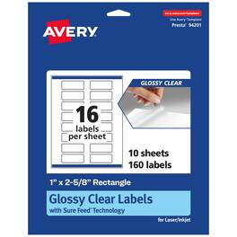 Avery - Glossy Rectangle Labels, 1" x 2-5/8", 160 Labels - Clear