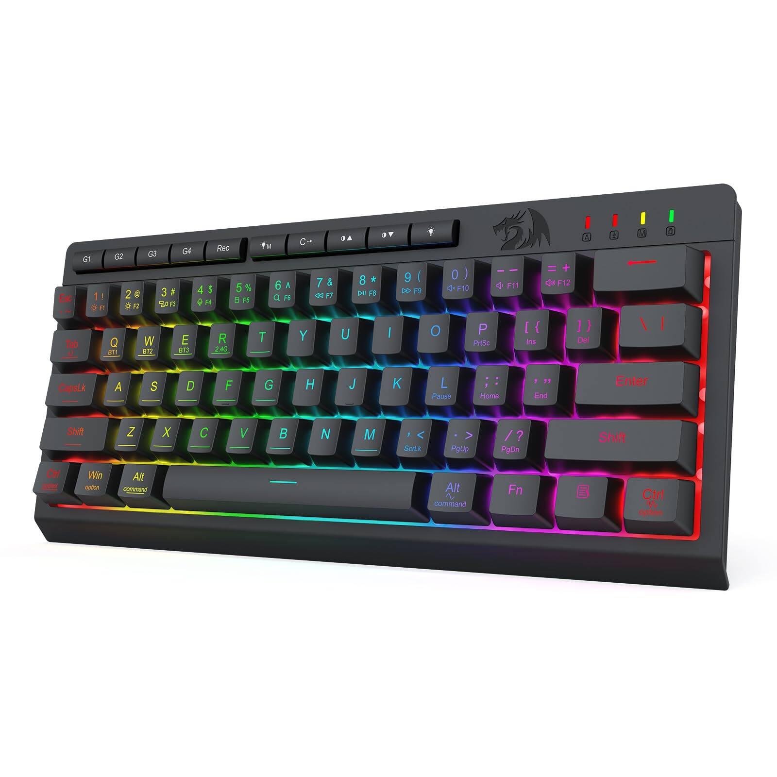 Reds Spade - K522 Pro 60 Rgb Membrane Gaming 3 Mode Compact Linear Mechanical feel W 4 Extra On board Macro Media Contr - Black-61 Keys Pro