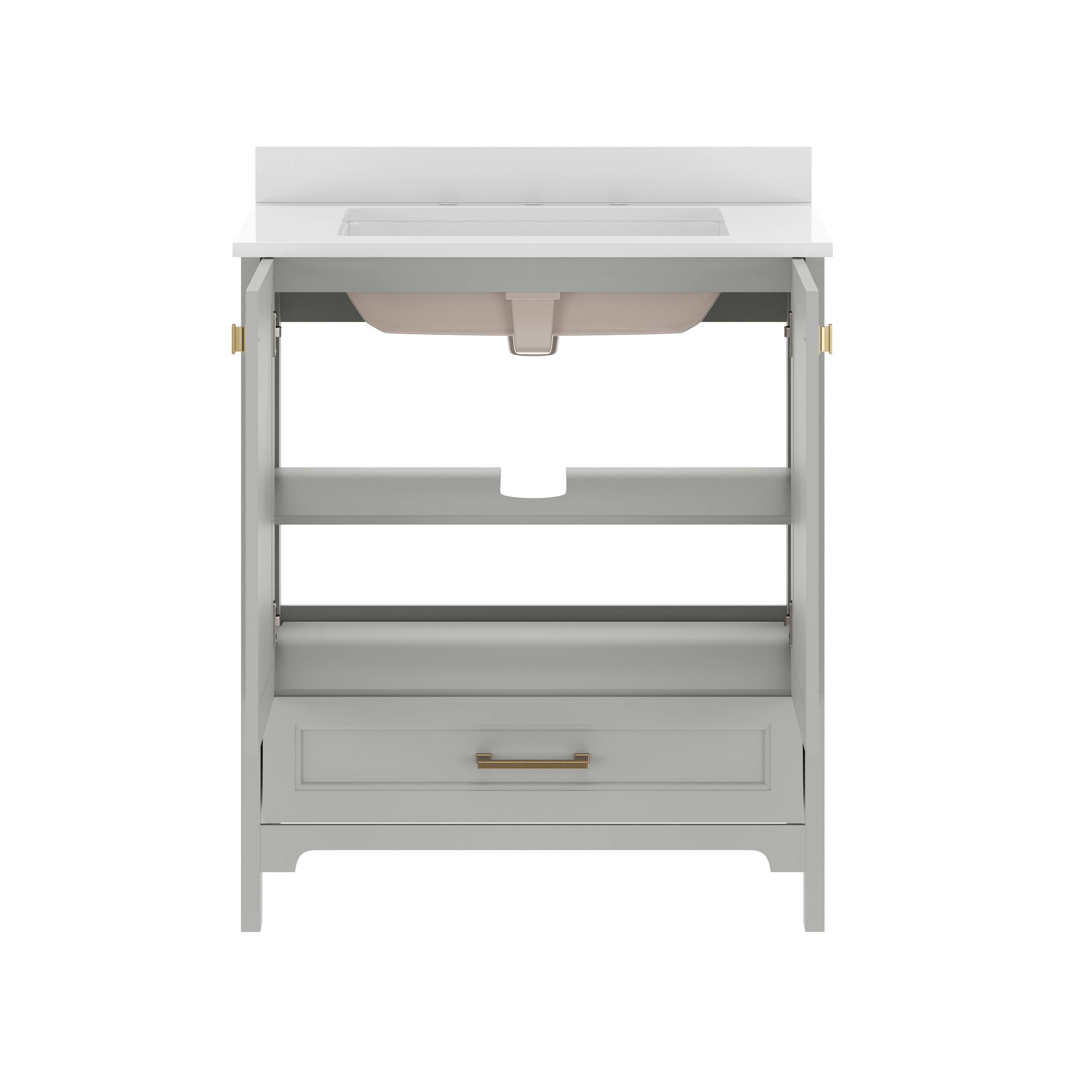 Alt View 7. Emma + Oliver - Bathroom Vanity w/ Ceramic Undermount Sink, Cabinet, Bottom Drawer - Gray Frame/Gold Hardware.