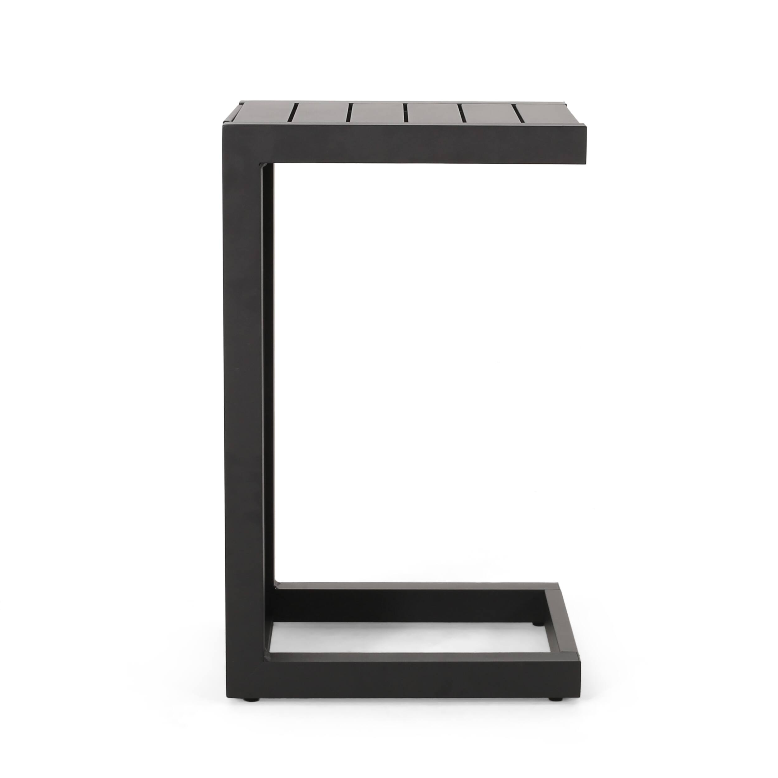 Left. Mondawe - C-Shaped Aluminum Outdoor Side Table - Black.