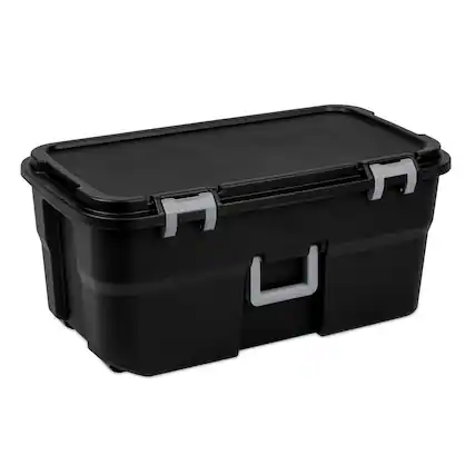 Front. Sterilite - Sterilite Wheeled Footlocker, 22 Gal Plastic Storage Container with Lid, Black - Black.