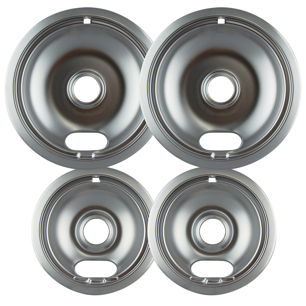 Angle. Range Kleen - Range Kleen 10124XN Style A 4pk Heavy Duty Chrome Drip Bowls, 2 Large and 2 Small.