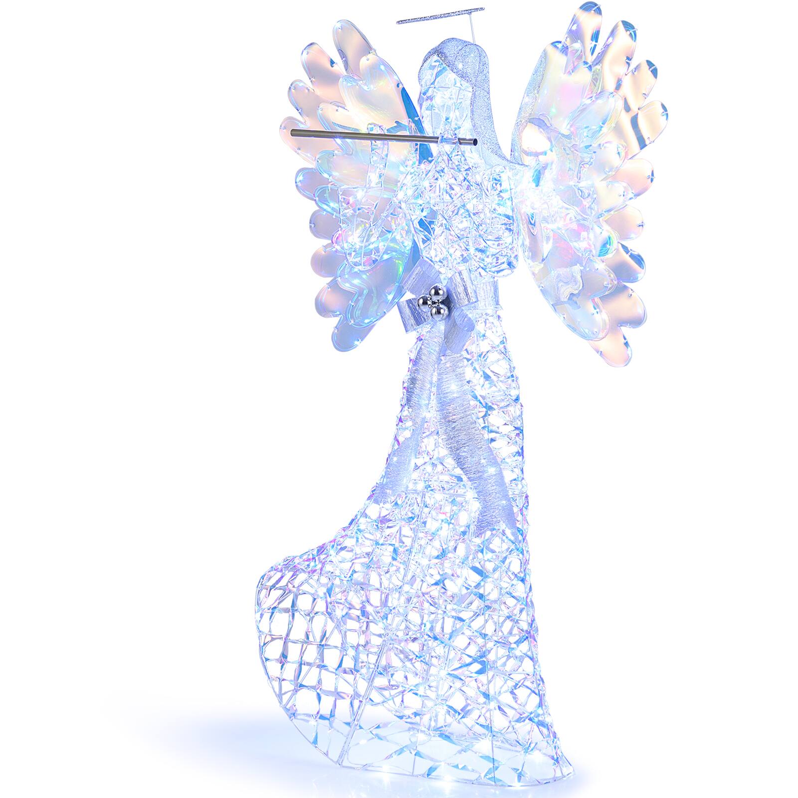 Alt View 5. Gymax - Gymax 5.2 FT Lighted Angel Christmas Decoration w/Flute 250 LED Lights Zip Ties Blue - Blue.