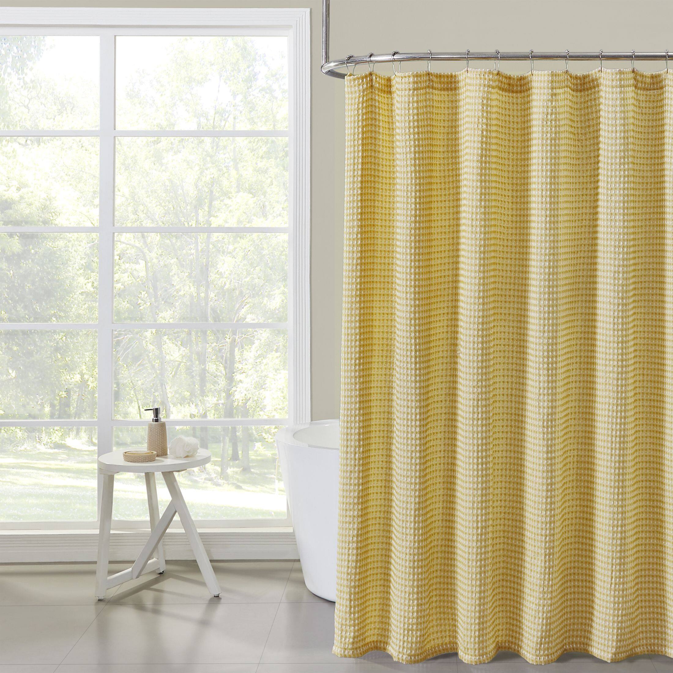 Front. Kate Aurora - Hotel Collection Premium Waffle Weave Fabric Shower Curtain by Kate Aurora - Ochre/Yellow - Ochre/Yellow.