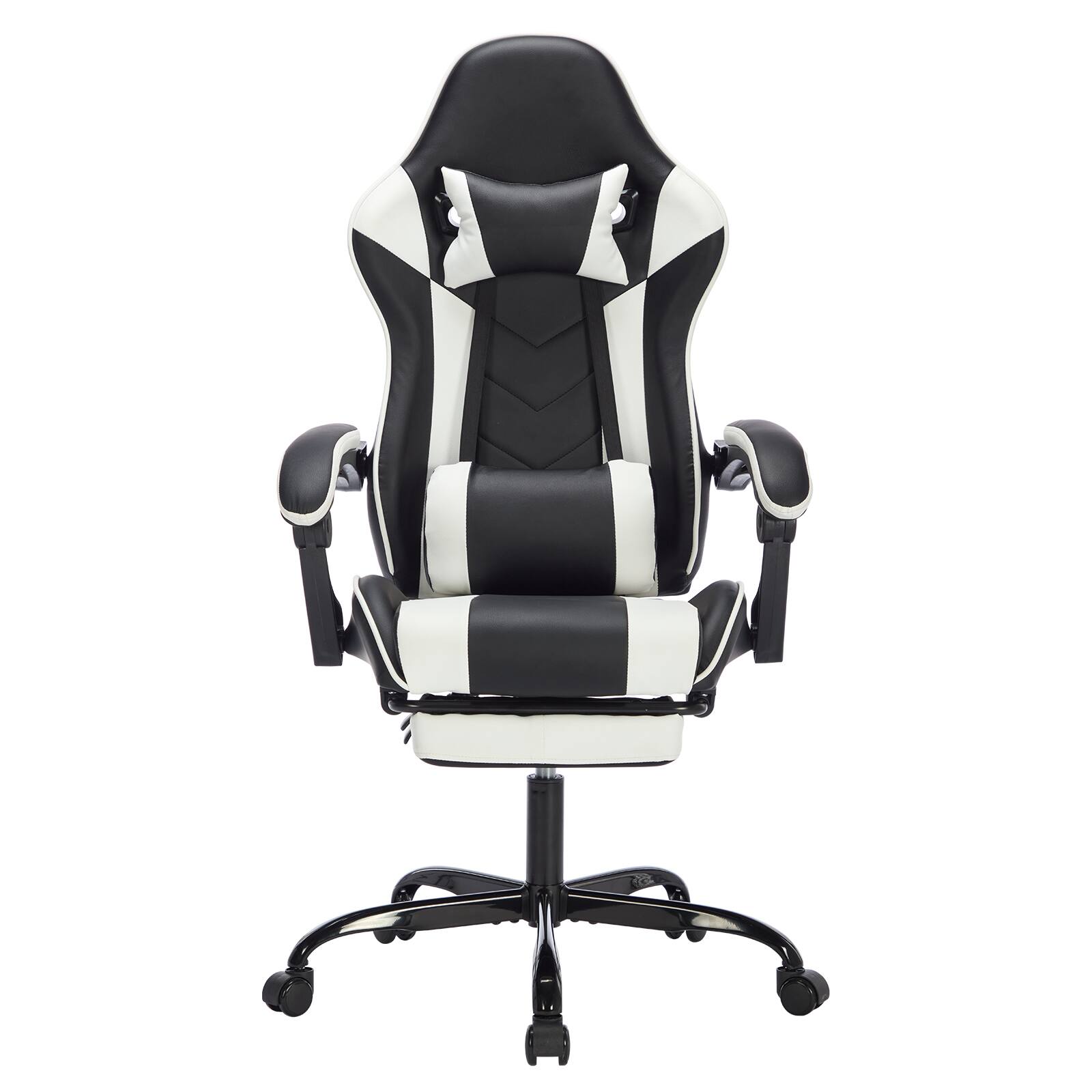 Angle. LUCKY ONE - Leather Recline Ergonomic Gaming Chair W/ Massage Lumbar - Black/White.